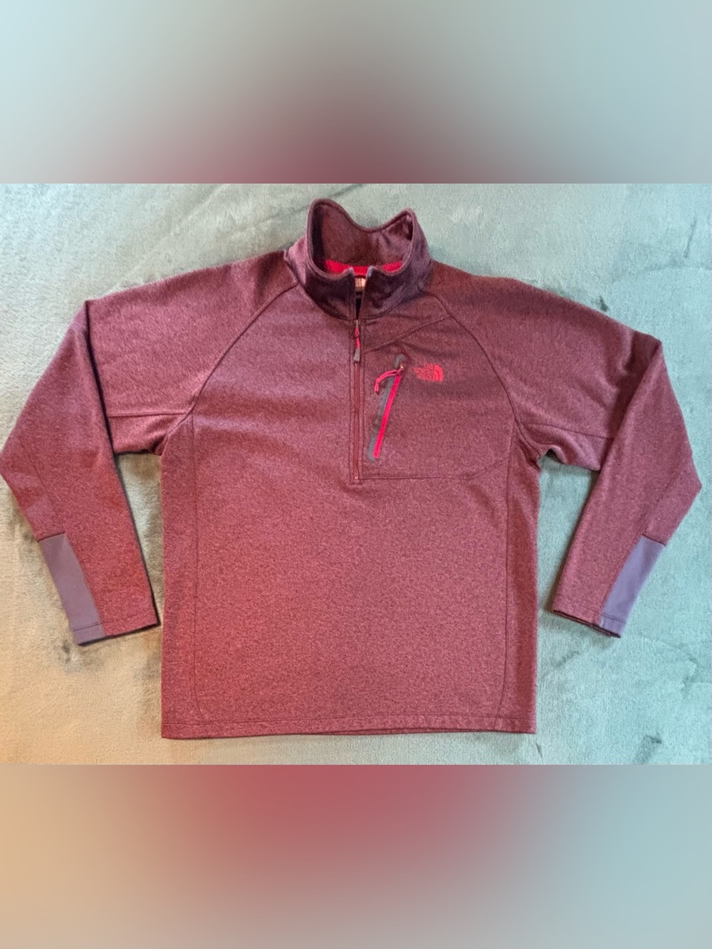 The North Face Men's Maroon Zip-Neck Pullover with Chest Pocket, Size: L (6591)